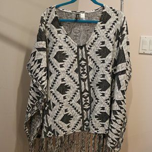 Geo/Tribal Pattern Knit Poncho